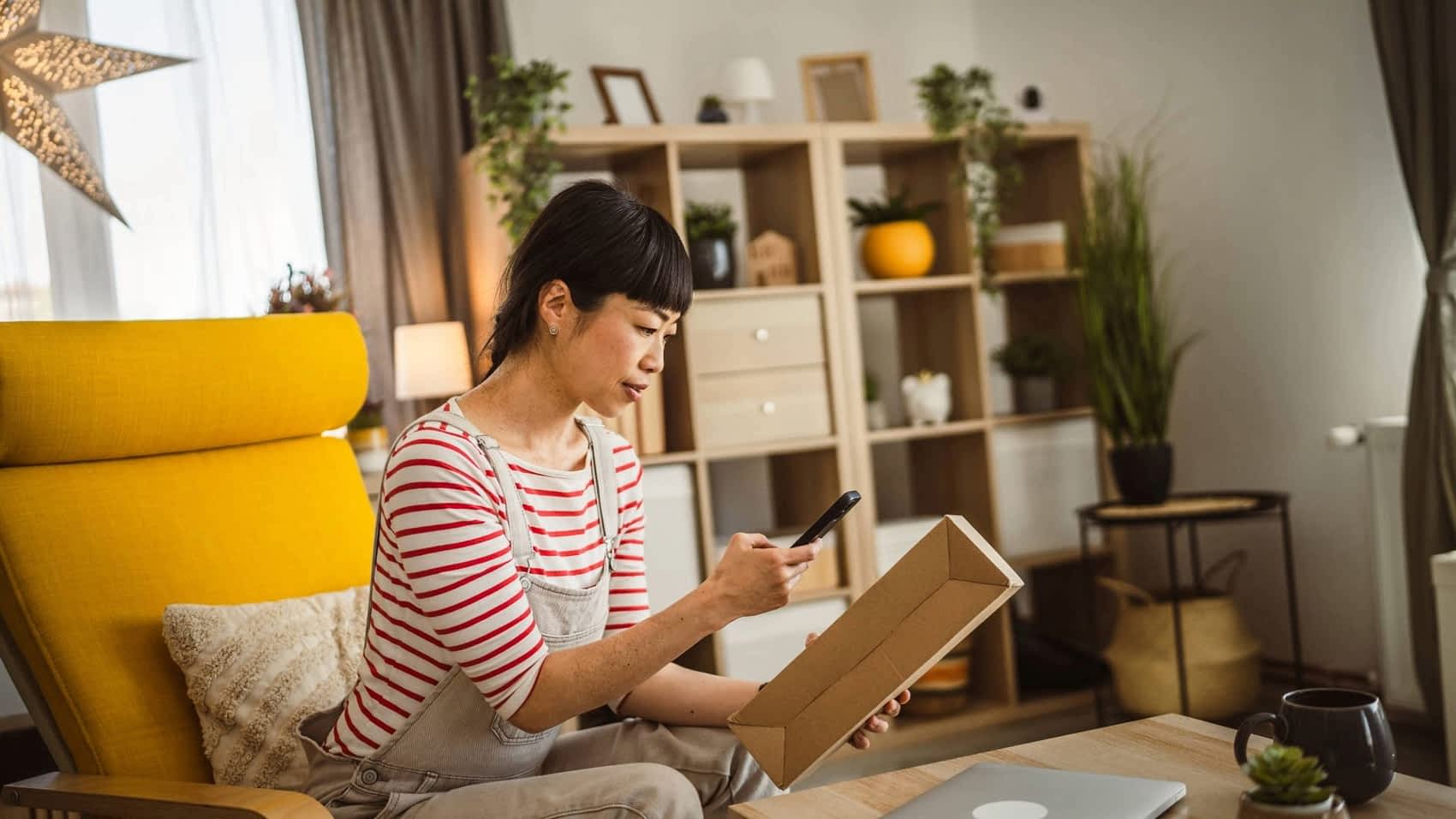 Woman scanning QR code